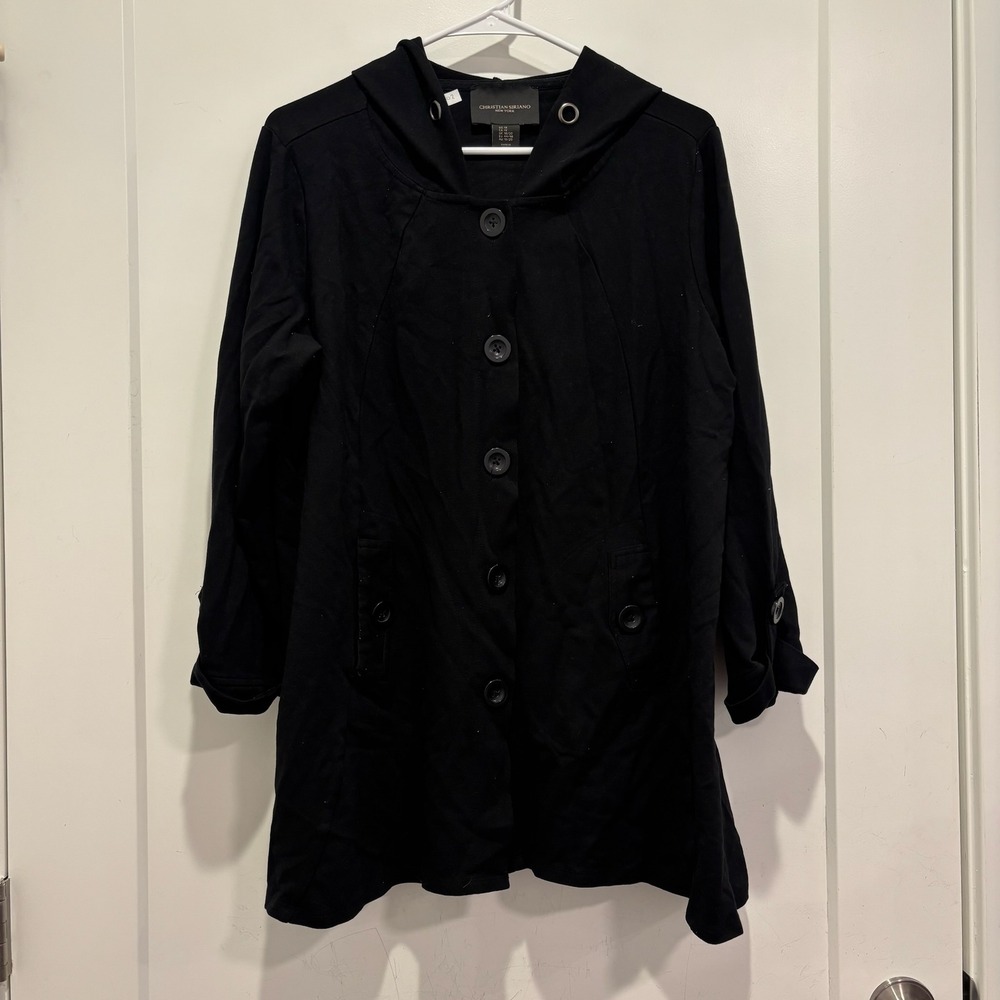 Christian Siriano New York Black Button Front Hooded Cardigan Jacket Womens 1X